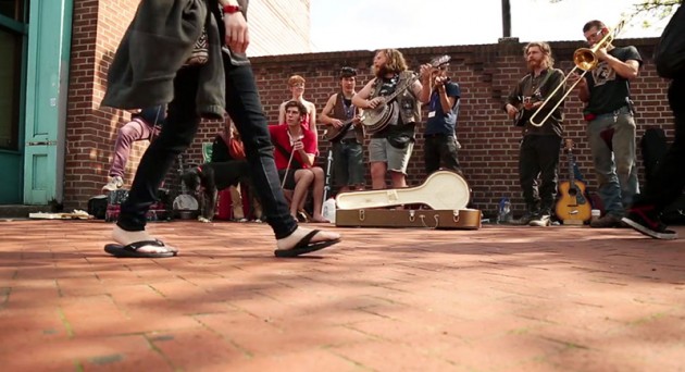 Local musicians hit the streets as a folk busking band