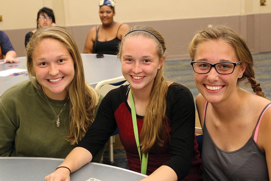 Freshmen Aislin Shannon, Jess Kavelish, and Alyssa Shade compete to win some great prizes at Thursday night’s Bison Bingo.