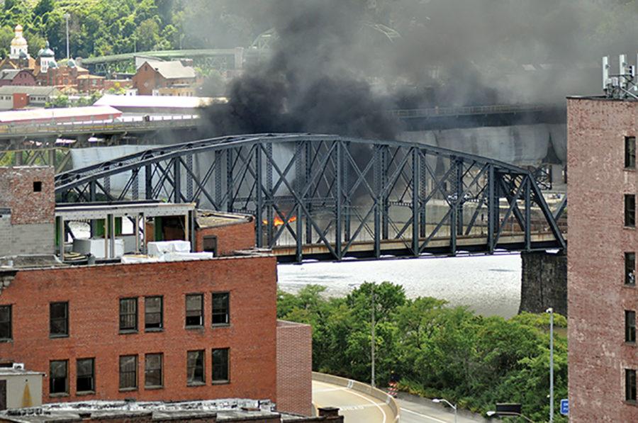 Sparks from renoviation work on the Liberty Bridge ignited a tarp covering a section of the bridge and started a fire that it to close. The bridge was fully closed on a work day for the first time in its 88-year history.