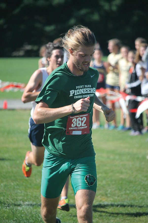 Second-year cross country runner Chris Hunt competes at the Lock Haven Invitational on Sept. 24. Point Park placed 11th of 15 teams and Hunt finished the men’s 8K in 30 minutes, 8.80 seconds.