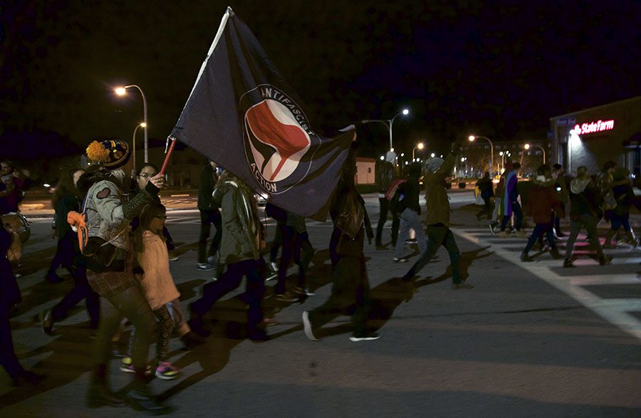 Anti-Trump protesters take to the streets in East Liberty, peacefully protesting the election results, Wednesday Nov. 9.