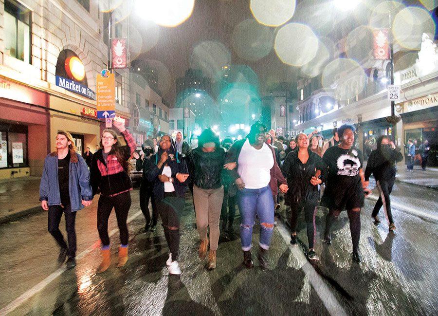 Protesters, largely millenials, flood the streets of Oakland on Election Night, fervently protesting Donald Trump’s presidency. 