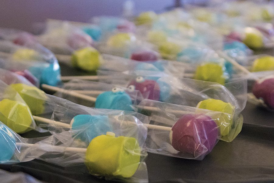 Marshmallow monster pops were hand made by members of GSSA for their Halloween party on Monday in the Lawrence Hall Ballroom. 