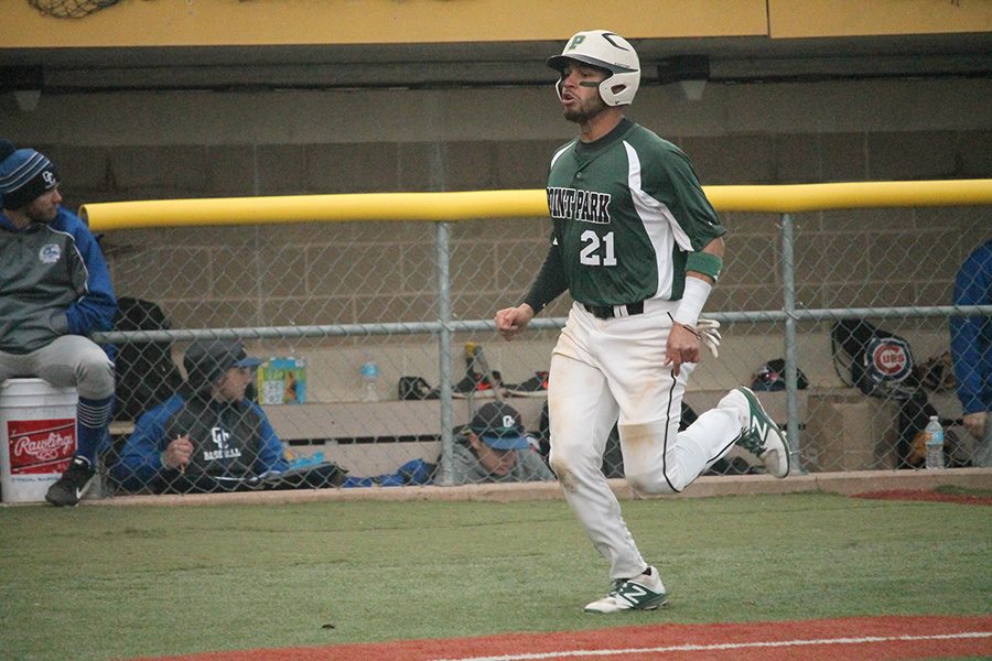 Edberg Dominguez bats Saturday against Ohio Christian University. He is hitting .338 through his first 24 games with 24 RBIs and one home run. The Venezuelan is playing right field for the Pioneers in his junior season with Point Park.