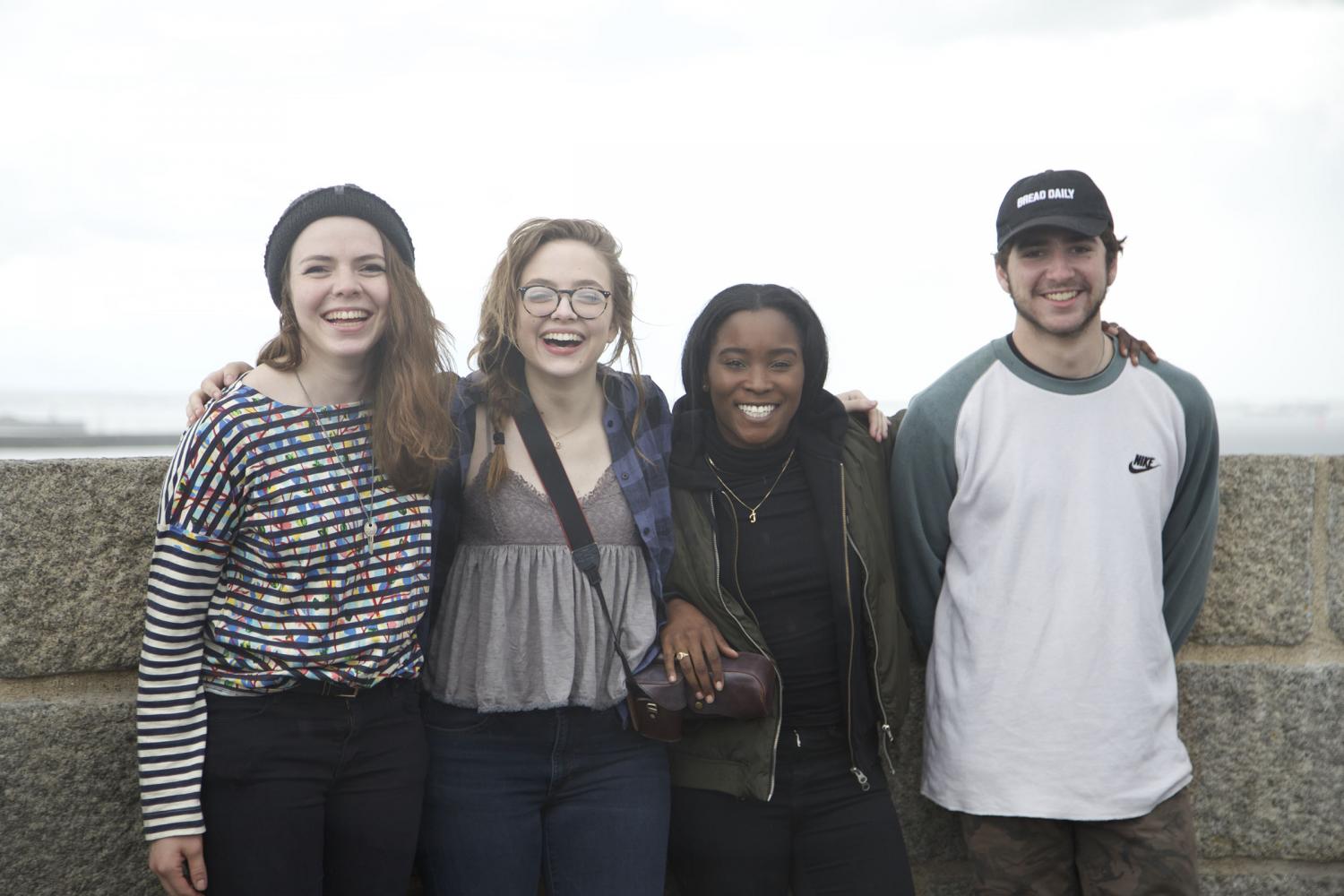 Pictured left to right: Senior photojournalism major Chloe Jakiela, Junior Journalism major Emily
Bennett, alum Jacqueline Roberts and incoming freshman Trevor Marnich pose on the top of
the James Joyce tower in Dublin, Ireland for Michael Chester, president of the Press Photographers
Association of Ireland.