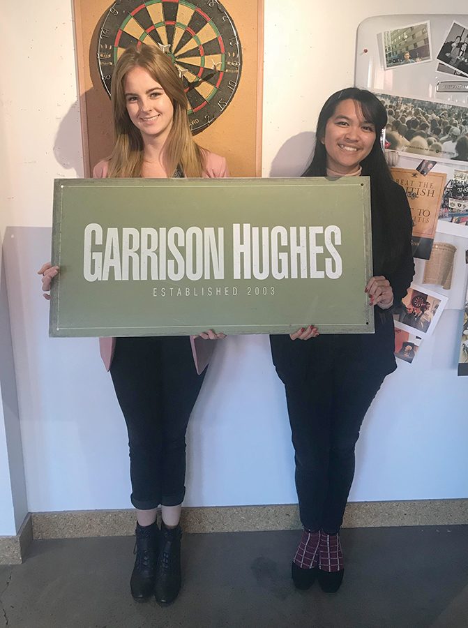 Junior public relations and advertising major Kayla Belovich and senior public relations and advertising major Kristina Pacifico visit advertising firm Garrison Hughes for the Pitch competition.