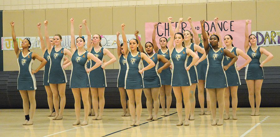 The competitive dance team performs its competition routine at the Point Park Cheer and Dance Showcase on Feb. 18 in the Student Center Gym. The team made its national competition debut last weekend.