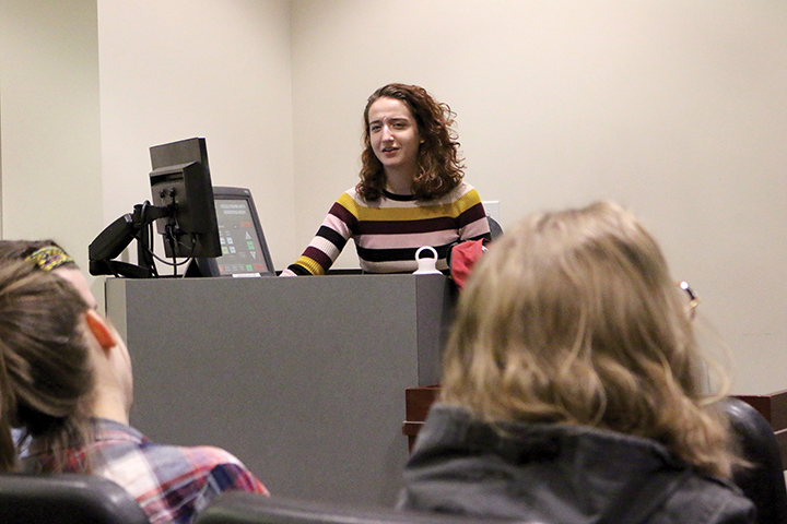 Sophomore Ariel Squire conducts her first Feminist Collective meeting as president on Monday. 