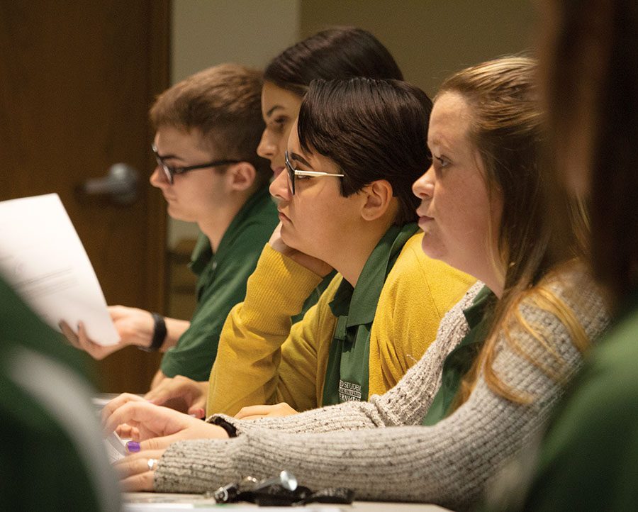 President Pro-Tempore Megan Ortega listens to budget proposals during Mondays USG meeting