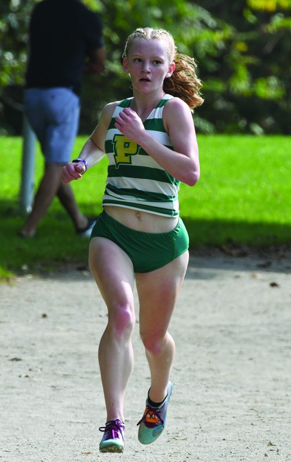 Freshman Alyssa Campbell running in Saturday’s Carnegie Mellon University Invitational Saturday. Campbell finished in second place and the team placed second overall. The women’s team is now ranked 15th in the NAIA.