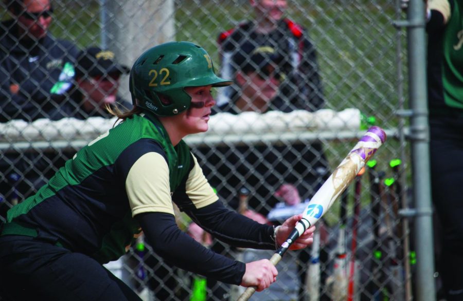 Maddie Horn attempts a slap bunt in a game last season. During the spring season, Horn hit for a .357 average with 10 hits after 28 at bats.