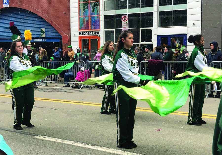 Silks march in the St. Patrick’s Day Parade in Pittsburgh on Saturday. 