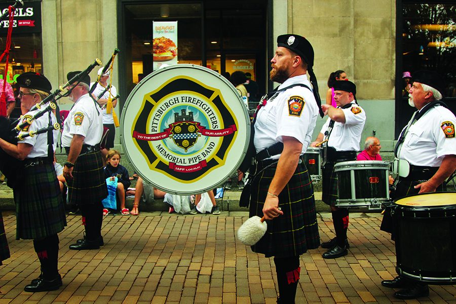 Pittsburghers march in the annual Labor Day Parade on Monday, Sept. 2. Various organizations including the Pittsburgh Firefighters Memorial Pipe Band marched downtown.