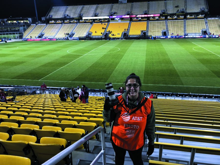 Graduate student Rachael McKriger has been a member of The Globe since  rst coming to Point Park. McKriger is pictured above taking photos for the U.S. Women’s National soccer team in Columbus, Ohio.