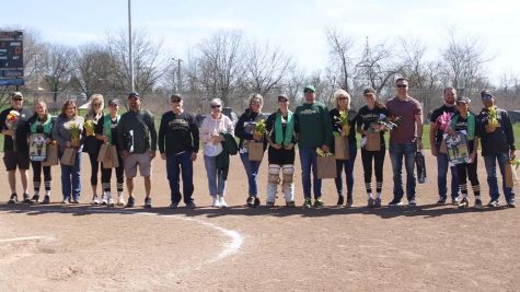 The seniors alongside their families at Senior Day and before their game against West Virginia Tech