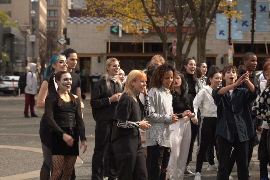 COPA students performing as part of a Halloween inspired flash mob in Market Square on Friday, October 28th. 