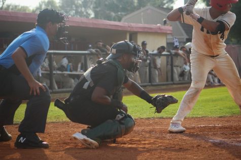 Photo courtesy of Jacalyn Fay. Sophomore catcher Jordon Campbell behind homeplate against Southeastern earlier this season. Campbell leads the team in thrown out runners with five.
