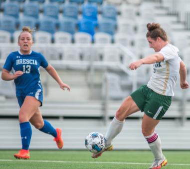 Holly Pascoe scores her first of two goals against Brescia on last Thursday at Highmark Stadium.