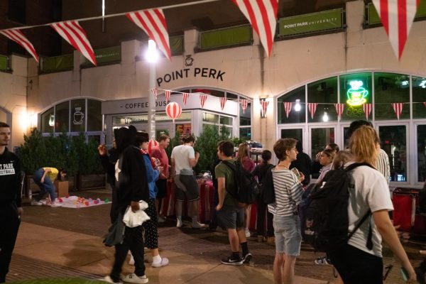 Pizza with the president, and event where students are offered pizza and can chat with the university president, was held last week in Village Park. Current president Chris Brussalis had to leave the event early.