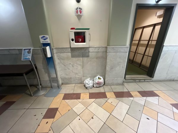The now clean lobby of Conestoga Hall where recycling used to pile up.