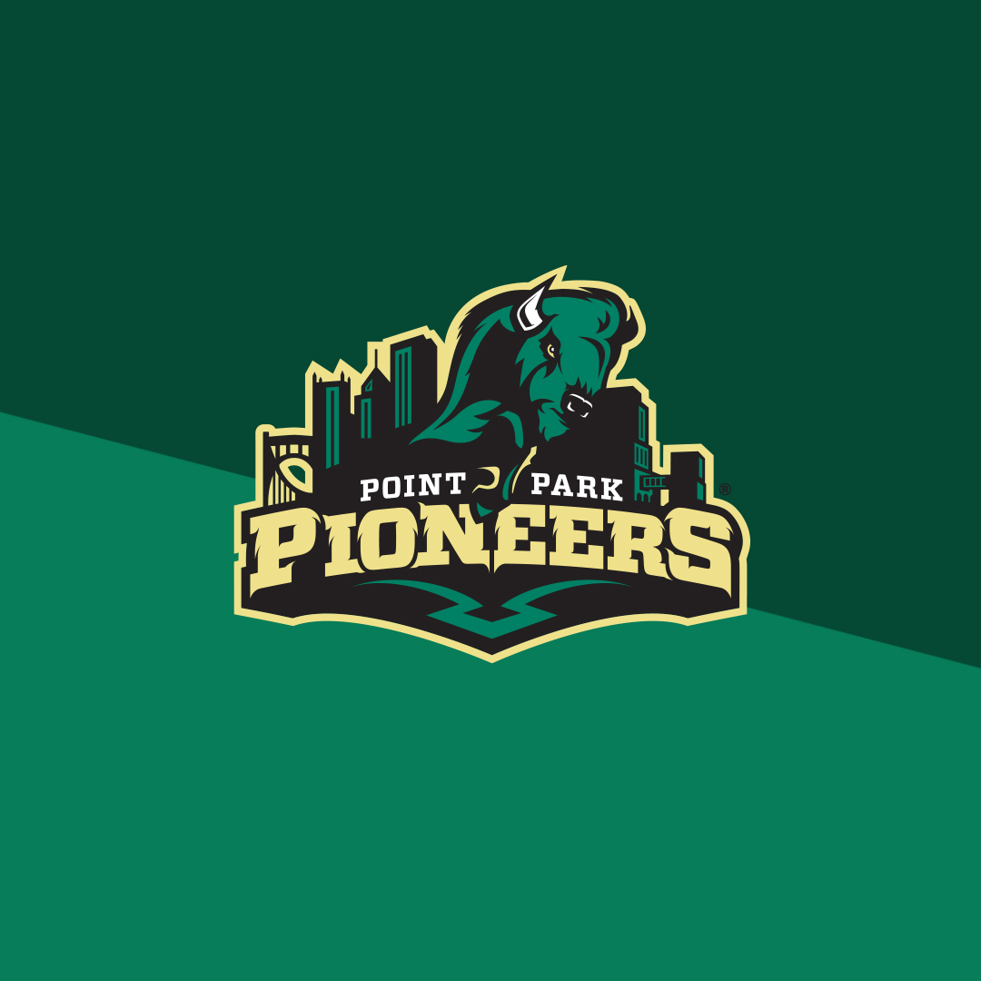 The Universitys logo including the mascot of The Pioneers.