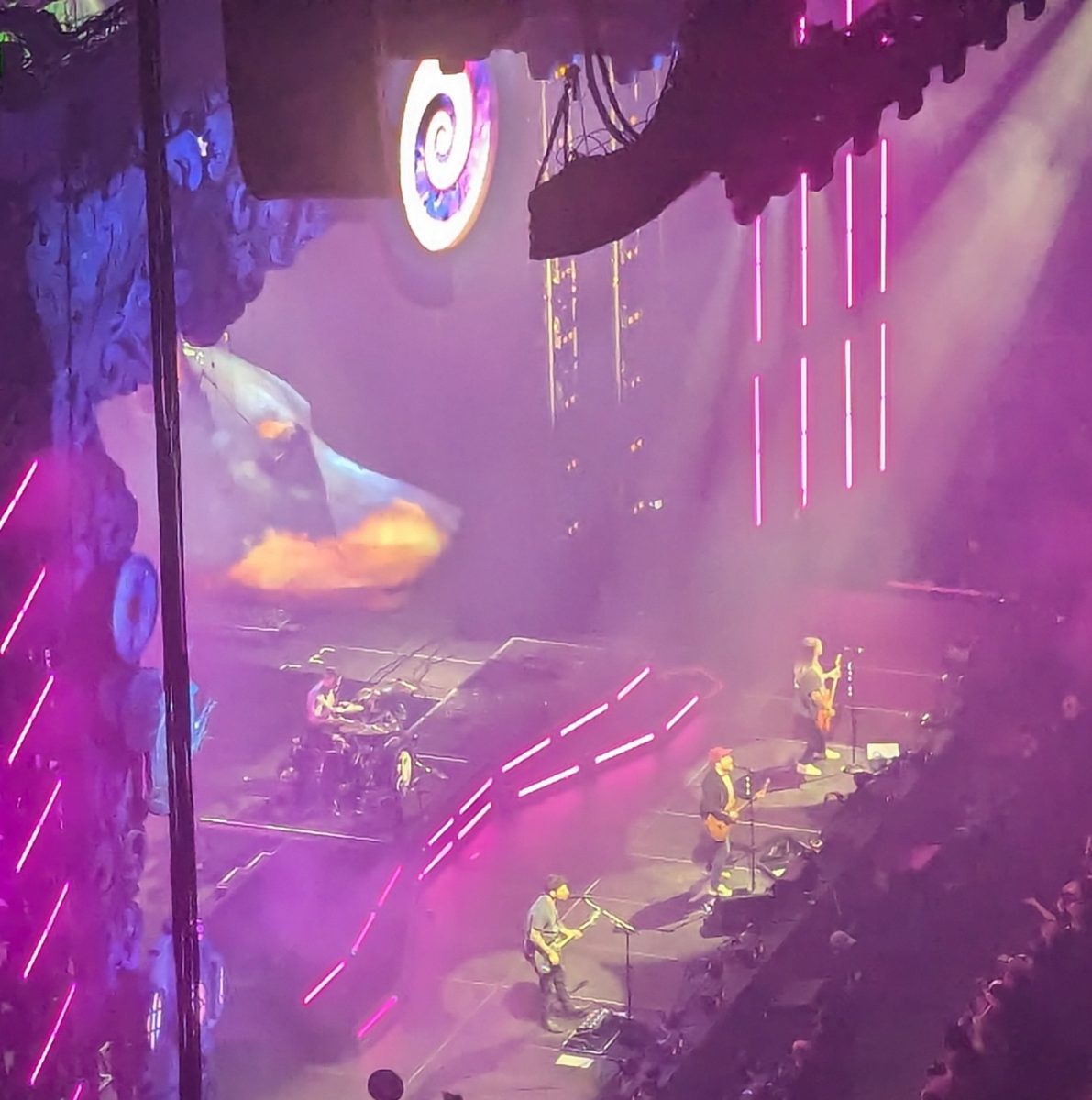 Fall Out Boy, featuring a giant dog balloon, performing at PPG Paints Arena on March 27, 2024. 