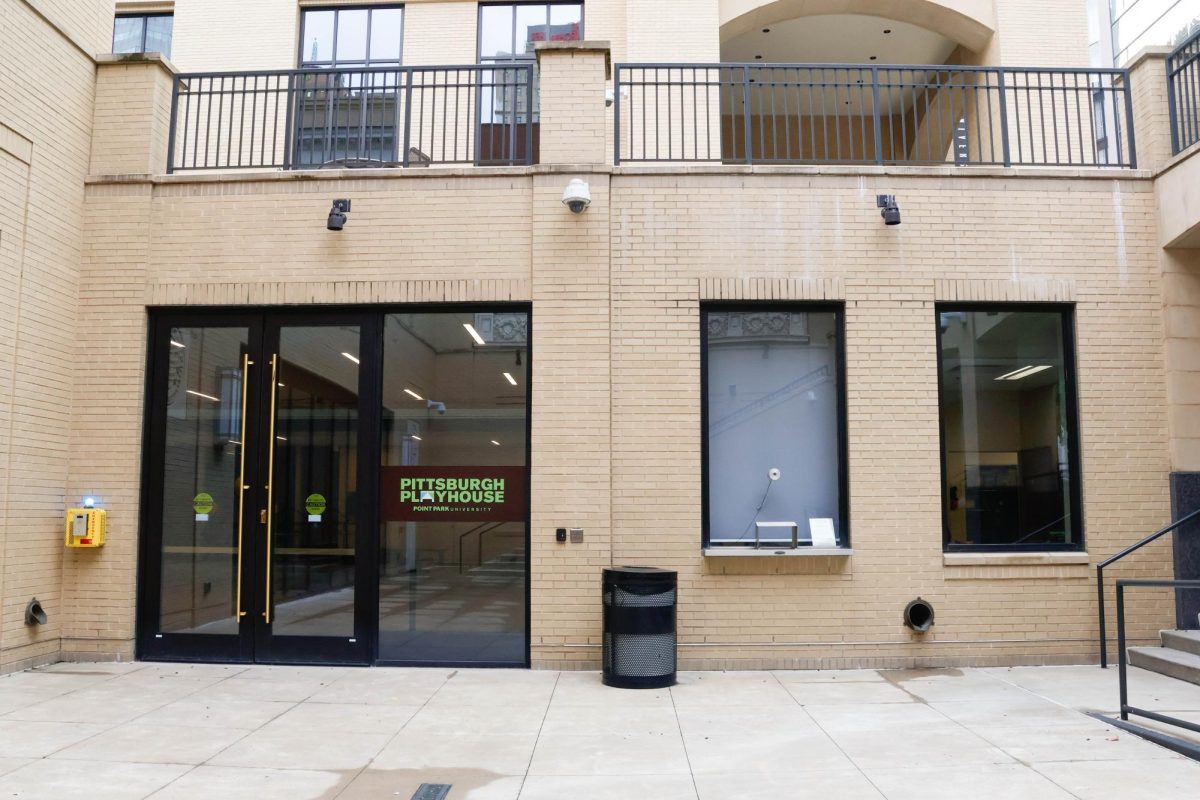 The outside entrance of the Pittsburgh Playhouse where visitors can buy tickets to the Fall Dance Concert.