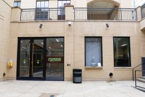 The outside entrance of the Pittsburgh Playhouse where visitors can buy tickets to the Fall Dance Concert.