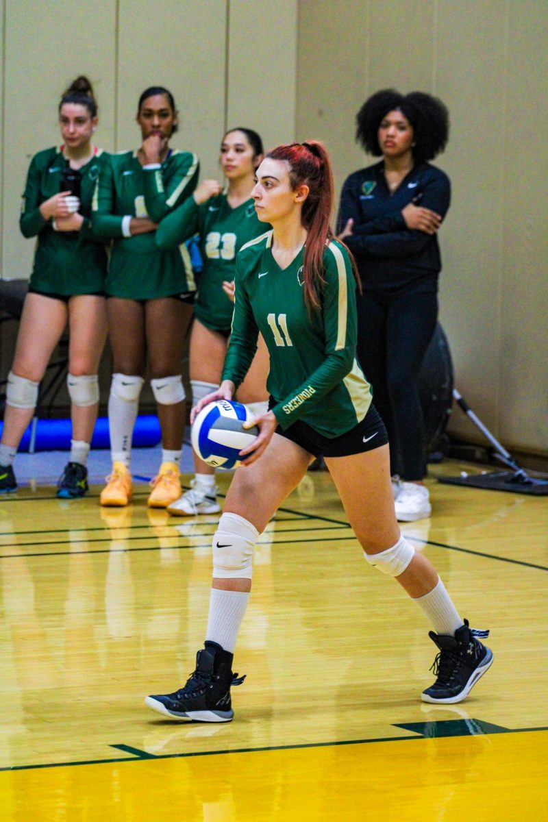 Ana Baruh Krstic serves against Washington & Jefferson on Sept. 10.