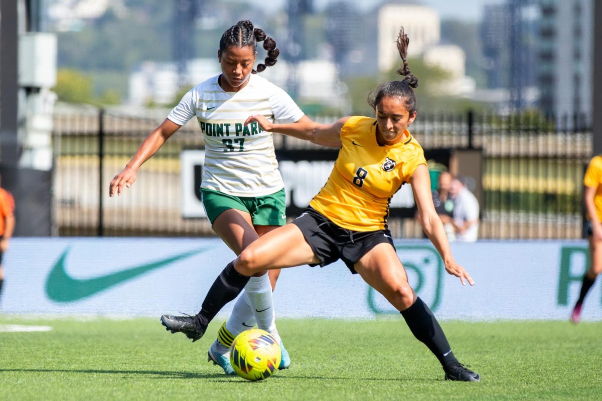 Vanessa Vazquez keeps the ball away from the West Liberty Hilltoppers on Sept. 21 at Highmark Stadium. 