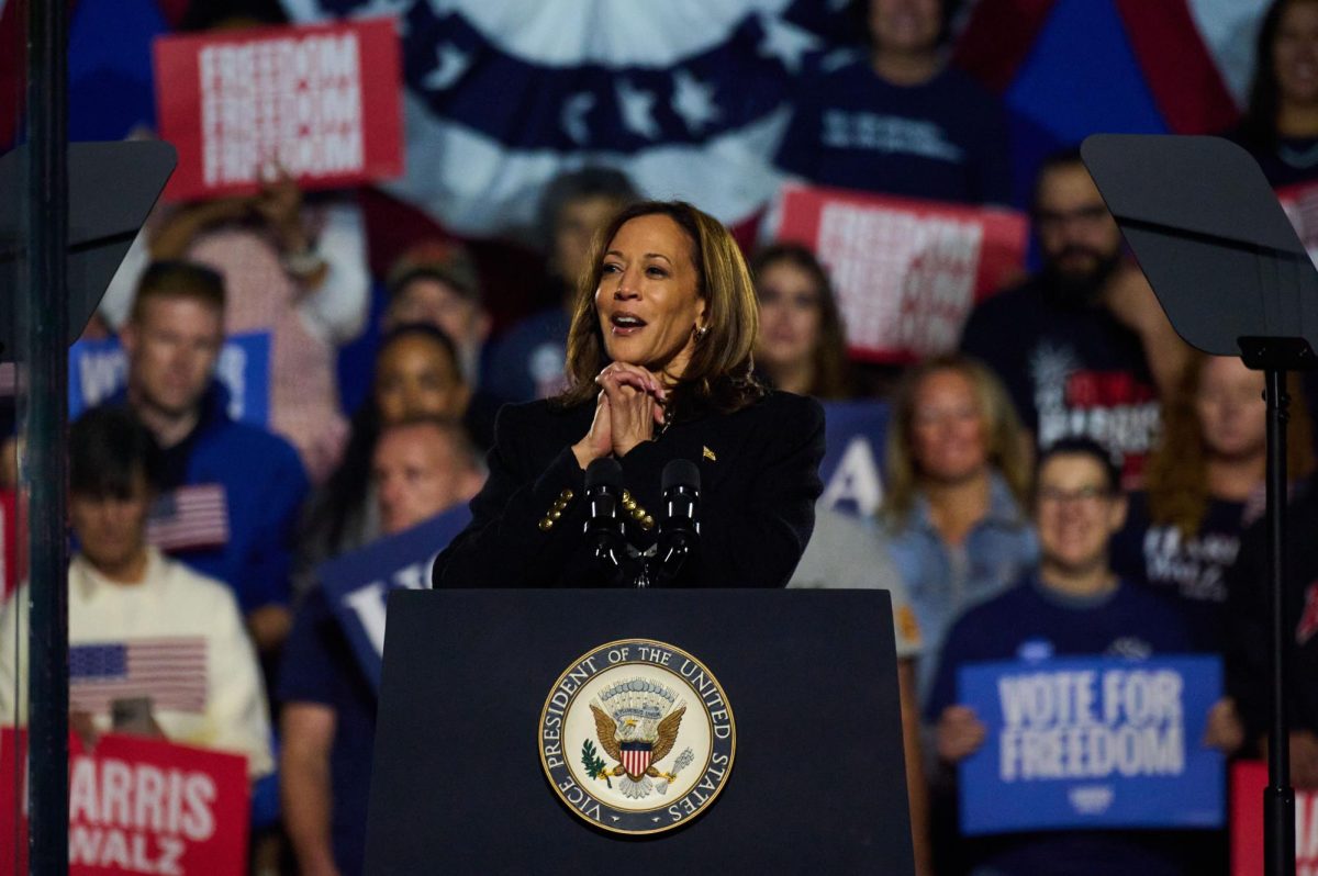 Kamala Harris speaks at the Carrie Blast Furnace