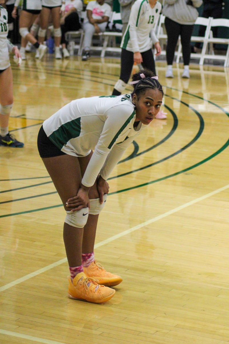 Mariah Perez prepares for a rally against West Virginia State on Oct. 26.