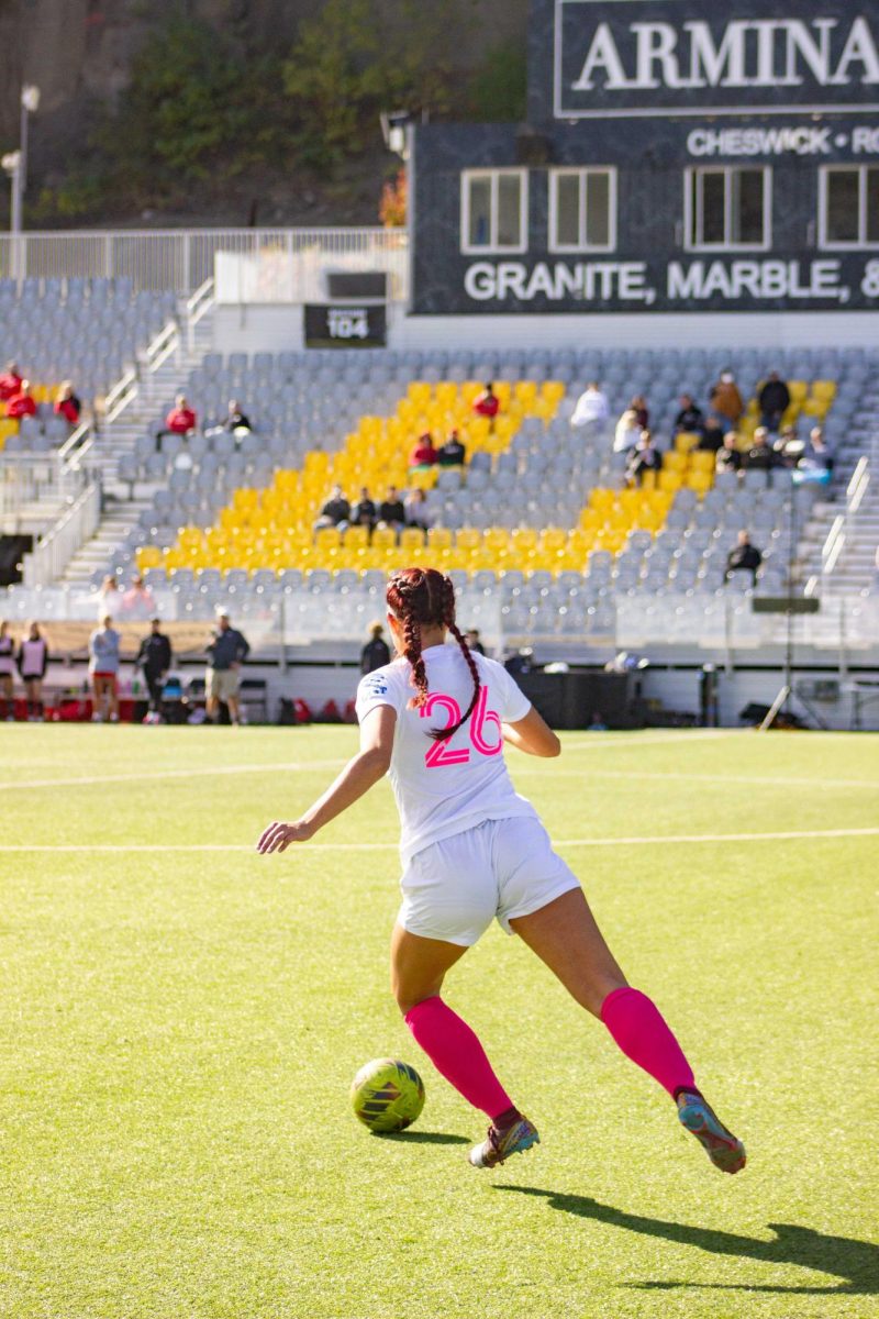 Tatum Lucero kicks the ball against Frostburg State in October.