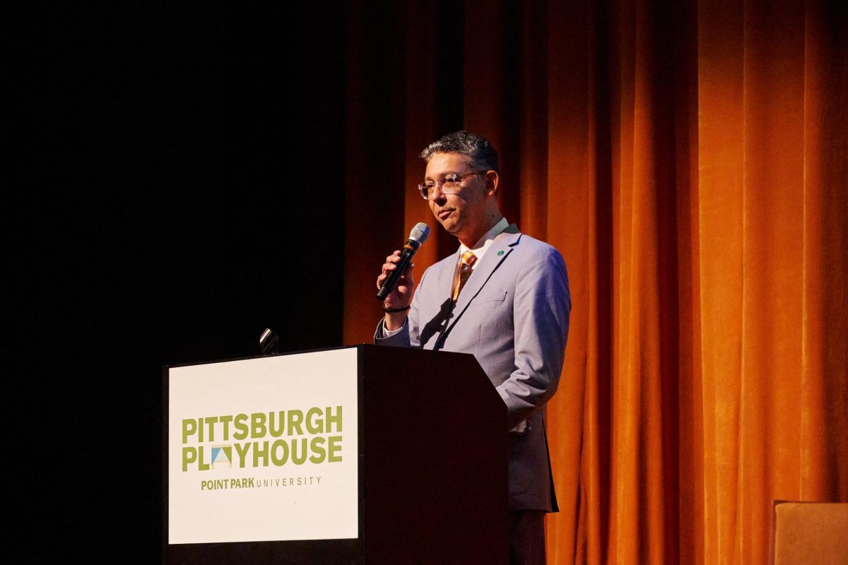 Michael Soto speaks at President Brusallis' inauguration.