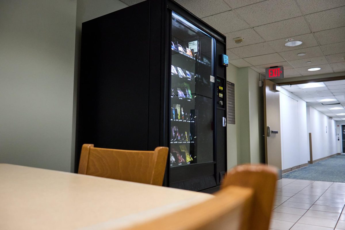 The new "Wellness-On-the-Go" vending machine sits in Academic Hall.