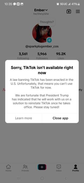 The pop-up message first appeared when TikTok shut down its servers for 12 hours on Saturday two hours ahead of the anticipated ban.