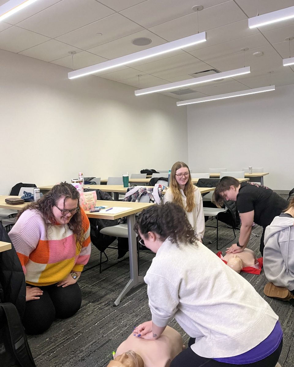 Thea Smith, Susie Iannitelli, Morgan Bakos and Dakota Nicholson take turns doing chest compressions. 

Submitted by Sydney Rendahl