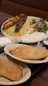 The platter one, which cost $15.99, comes with lamb and chicken tikka, rice, cucumber sauce and a side of yogurt cucumber salad.