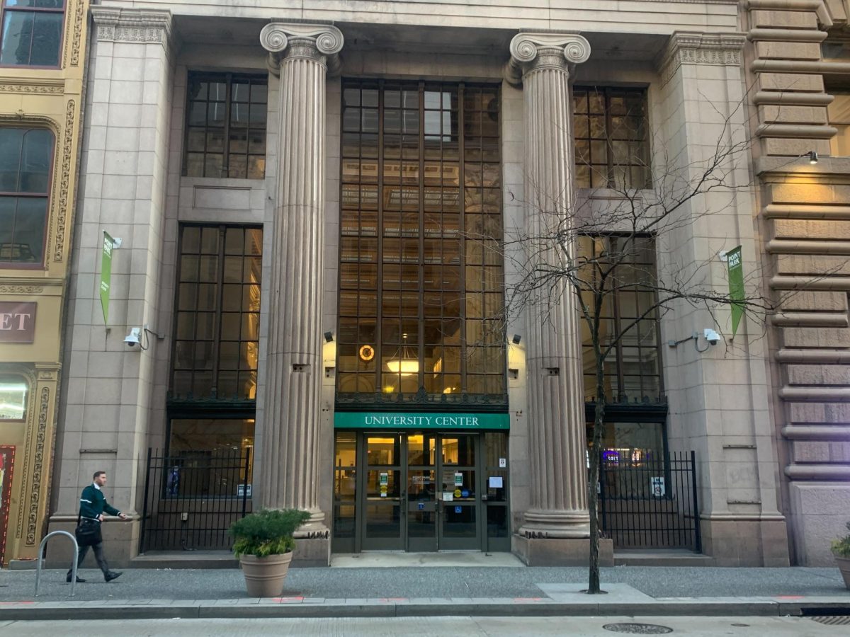 The University Center on Wood Street contains the campus library.