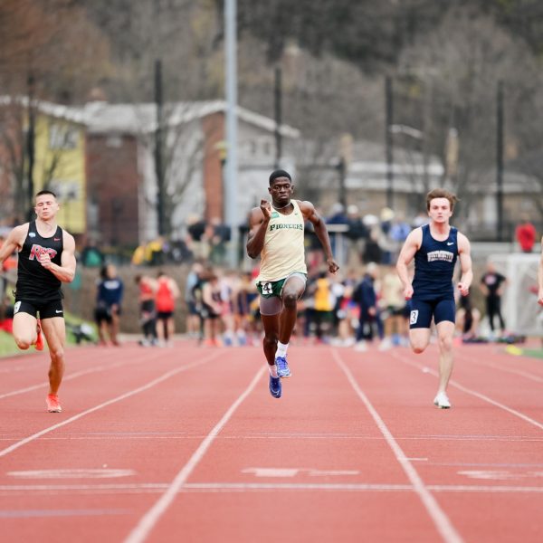 Akeem Mustapha sprints in a short-distance race at the Carnegie Mellon Invitational on March 28. 