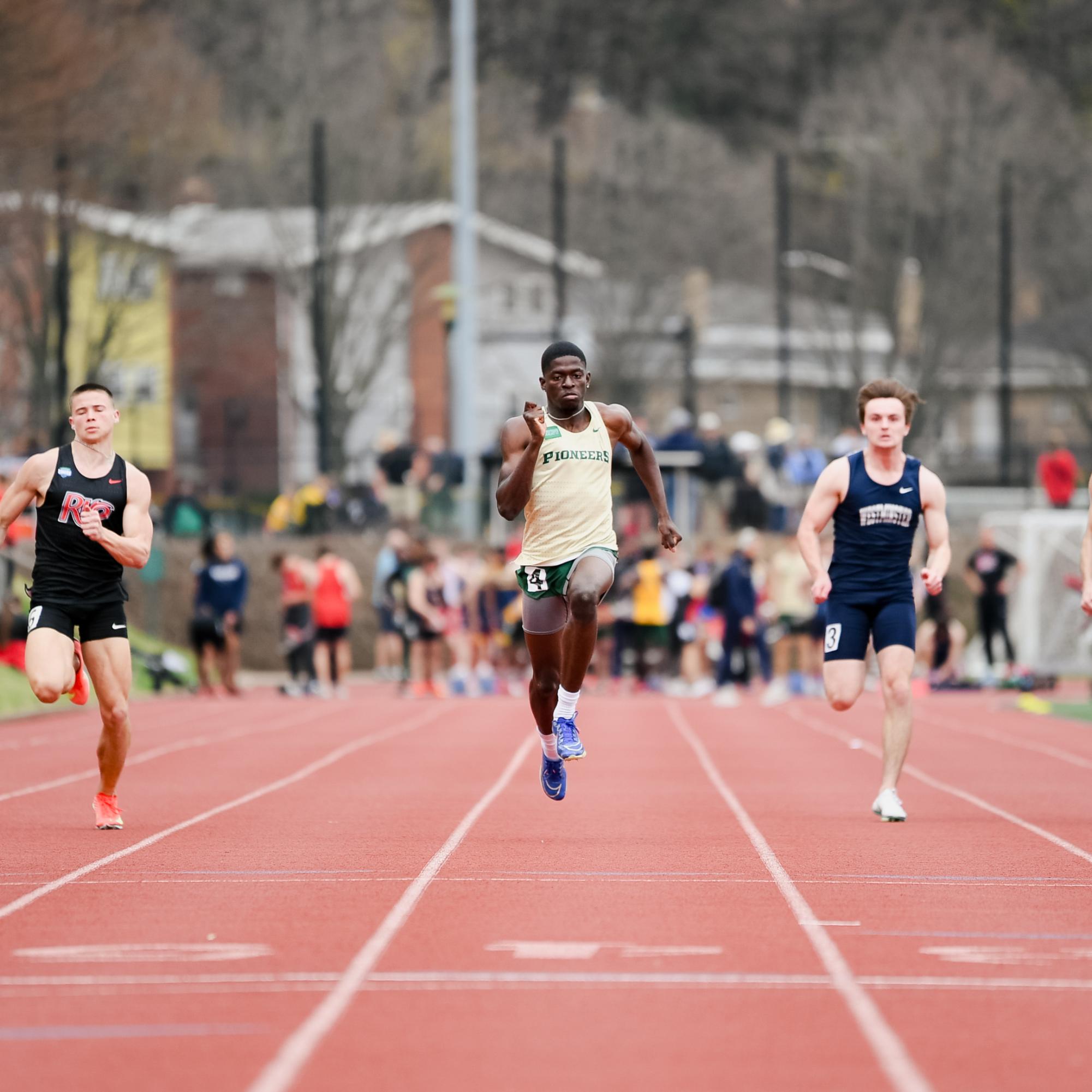 Akeem Mustapha sprints in a short-distance race at the Carnegie Mellon Invitational on March 28. 