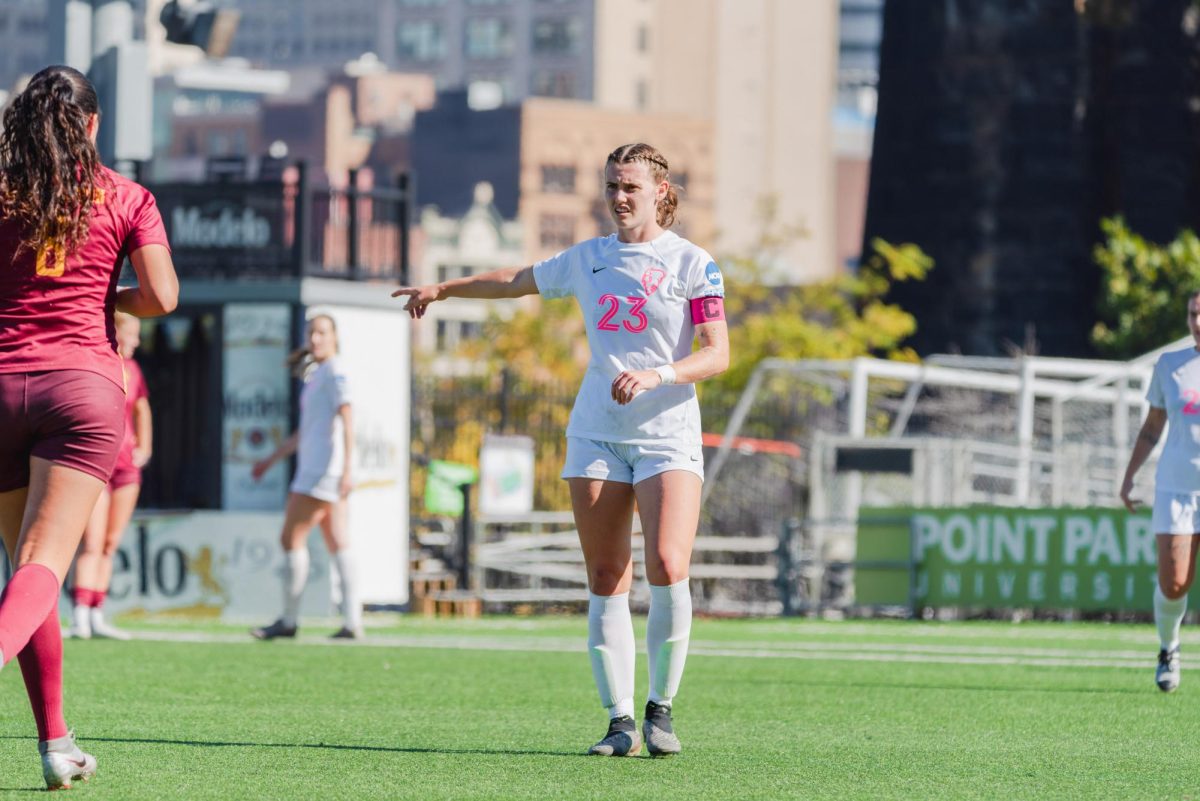 Junior Gillianne Stewardson defends the Charleston Golden Eagles at Highmark Stadium on October 20.