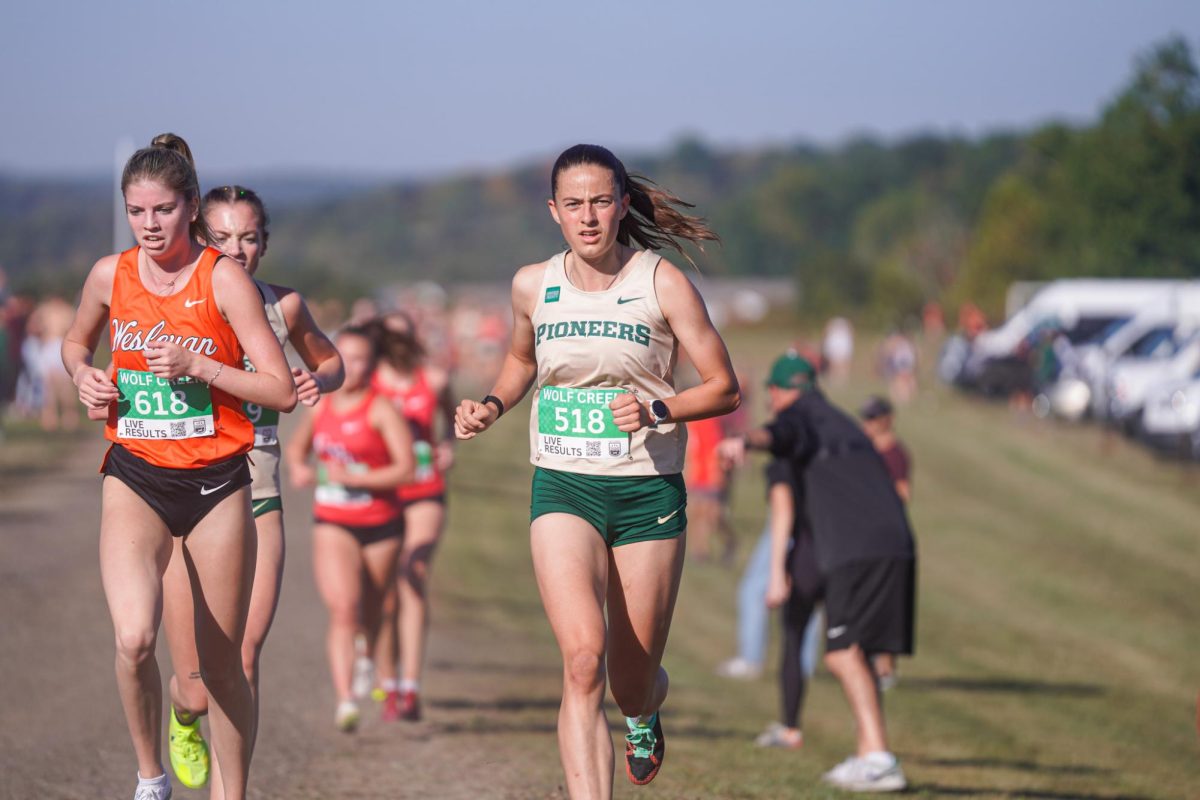 Sterre Kuijper competes in the Robert Morris Colonial Invite on September 12 in Clinton, finishing in 42nd place.