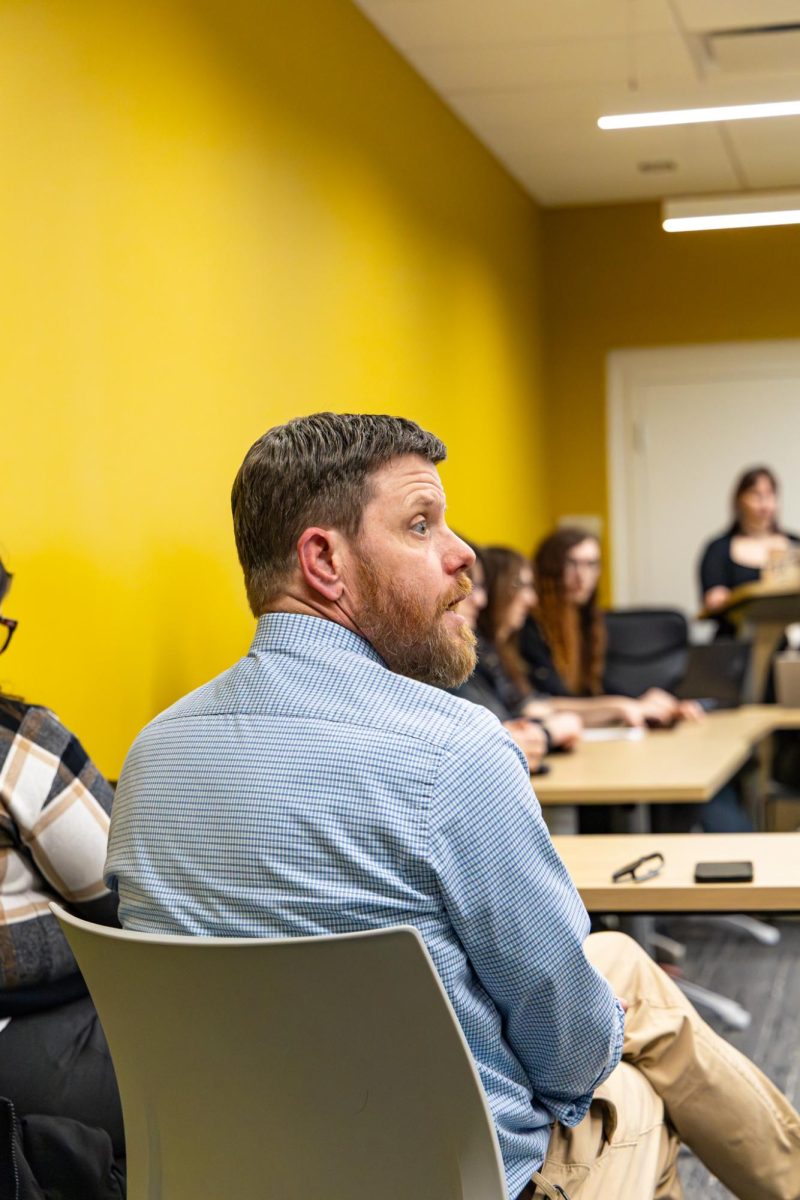 Michael Gieseke, dean of Student Life, answers questions from SGA.