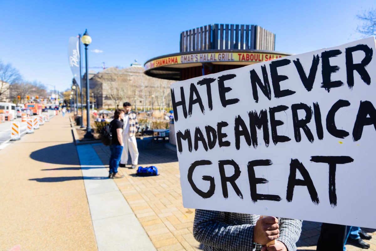 After an anti-ICE rally in Schenley Plaza ended, people still stuck around last Friday, Feb. 19.