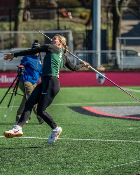 Lina Single competes in the javelin throw at the CMU Invite on Saturday.