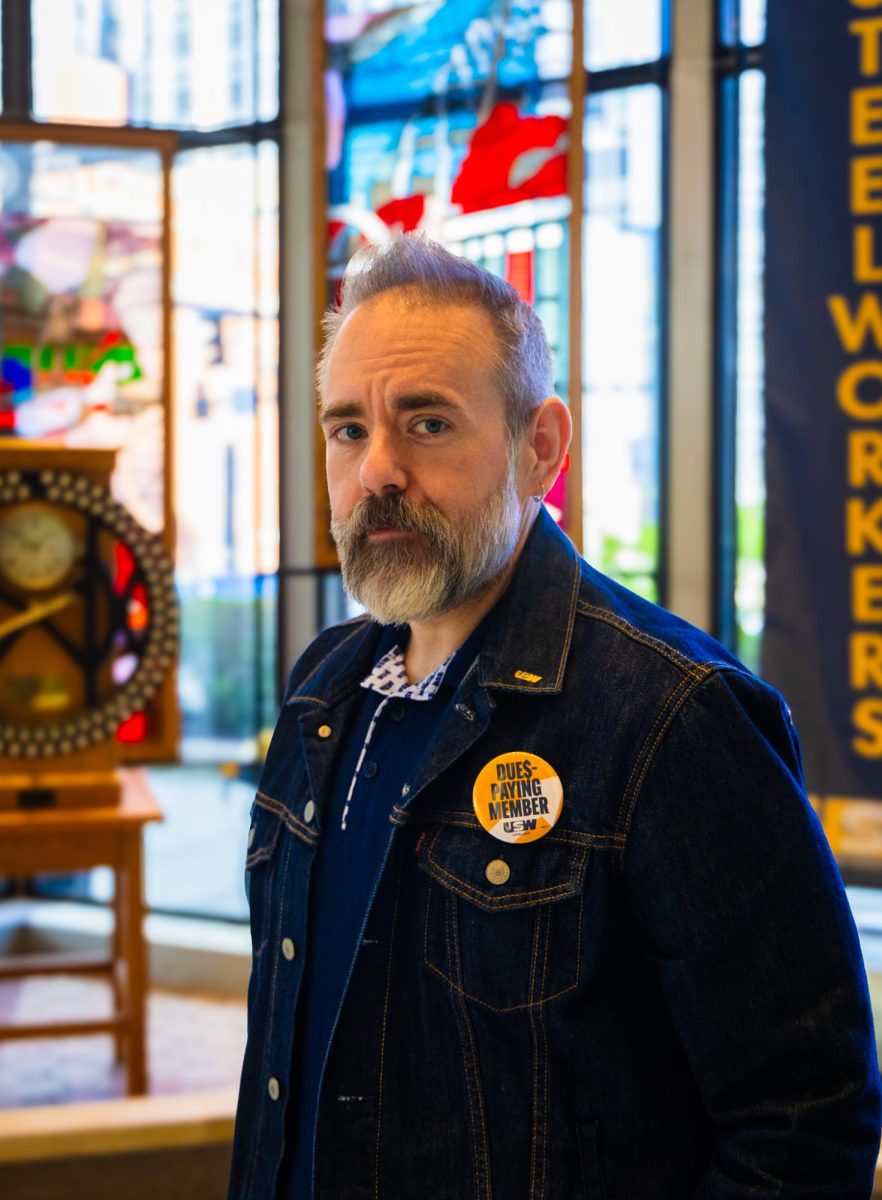 Richard Schiavoni, president of Point Park’s part-time faculty union, poses at the United Steelworkers building.